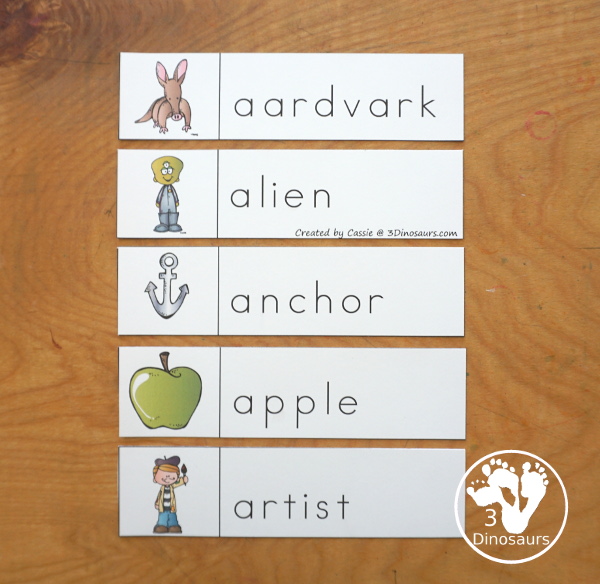 Free Alphabet Stomping Phonics A PreK-Kinder Pack - a fun letter pack with cards, puzzles, pictures, matching, color and all working on the Letter A. An easy, fun learning pack for the Letter A. - 3Dinosaurs.com