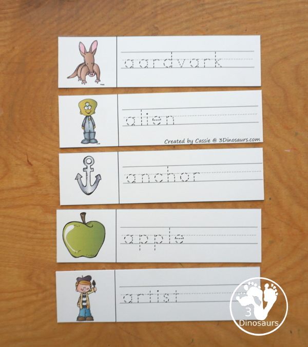 Free Alphabet Stomping Phonics A PreK-Kinder Pack - a fun letter pack with cards, puzzles, pictures, matching, color and all working on the Letter A. An easy, fun learning pack for the Letter A. - 3Dinosaurs.com