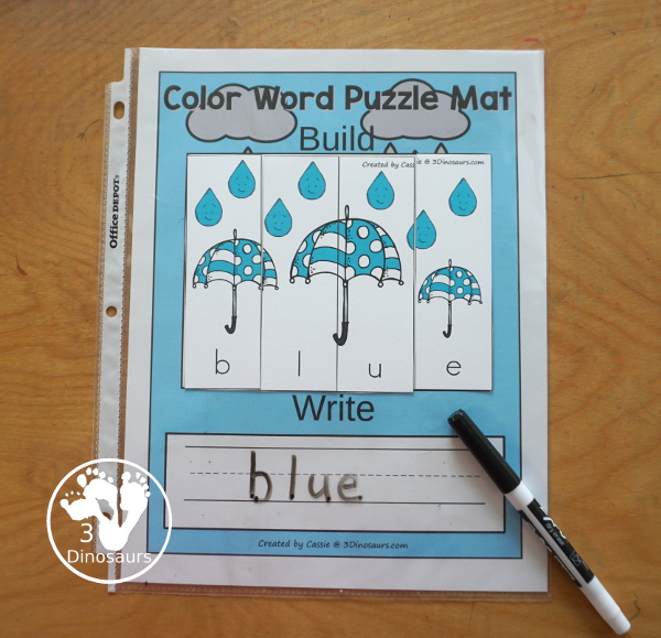 Umbrella Color Pack - You have fun colored umbrellas and raindrops for this fun spring color pack theme.  You have easy reader book, clip cards, cards, writing, tracing and more in this fun spring color pack. 3Dinosaurs.com