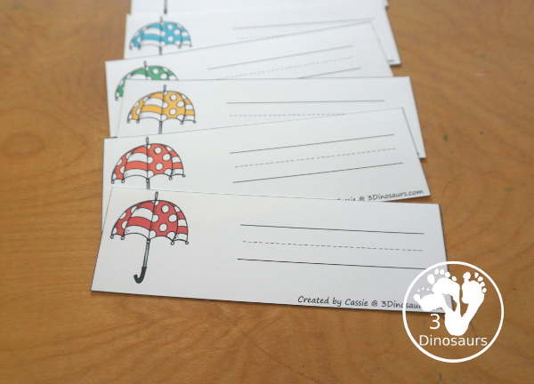 Umbrella Color Pack - You have fun colored umbrellas and raindrops for this fun spring color pack theme.  You have easy reader book, clip cards, cards, writing, tracing and more in this fun spring color pack. 3Dinosaurs.com