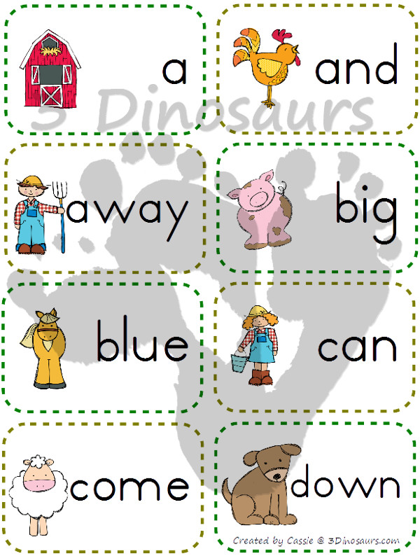 Farm Themed Sight Word Cards - 3Dinosaurs.com