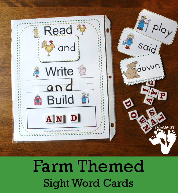 Farm Themed Sight Word Cards - 3Dinosaurs.com