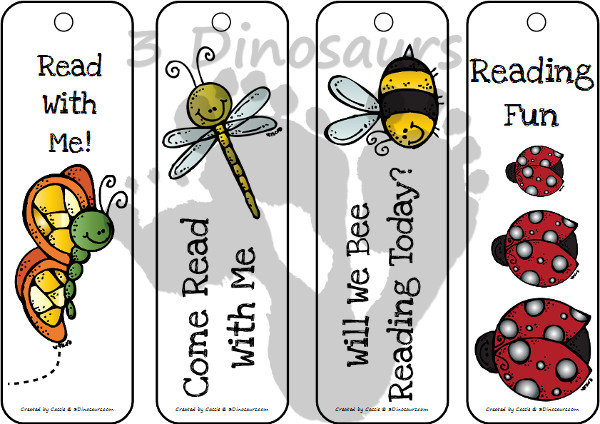 Free Bug Themed Bookmarks - 8 bookmarks in all with fun saying for kids - 3Dinosaurs.com