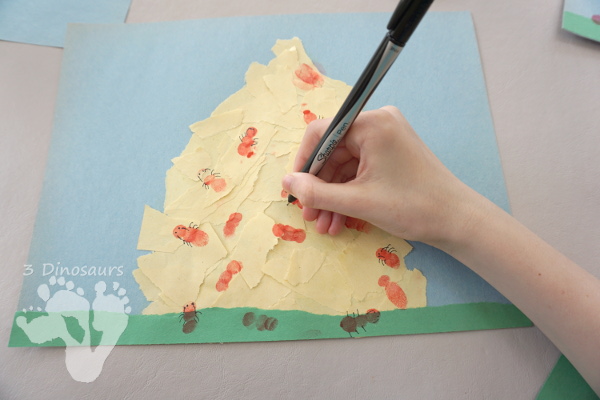Torn Paper Ant Hills With Fingerprint Ants - Easy to make ant craft for kids - 3Dinosaurs.com