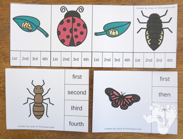 Spring Life Cycle Sequencing Sets: Ant, Butterfly, Frog and Ladybug - 4 new sequencing sets: Life Cycle of a Frog, Life Cycle of a Butterfly, Life Cycle of a Ladybug, and Life Cycle of an Ant . They have clip cards, task cards, no-prep worksheets and easy reader books $ - 3Dinosaurs.com #printablesforkids #sequencingforkids #lifecycle #springprintables #tpt #teacherspayteachers
