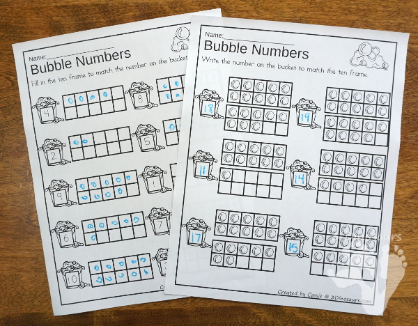 Bubbles & Beach Themed Ten Frame Printables: No-Prep & Hands-On - 168 pages of printables working on ten frame activities for numbers 1 to 20 with hands-on and no-prep: cards, worksheets and easy reader books - 3Dinosaurs.com #handsonmath #teacherspayteachers #tenframe #summerprintablesforkids #printablesforkids