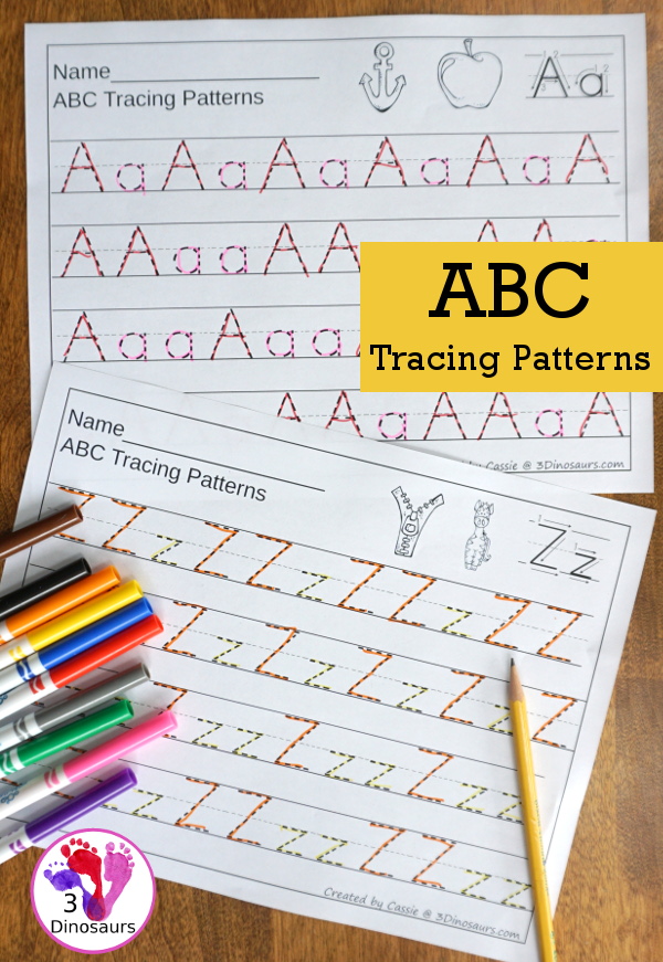ABC Tracing Patterns - 26 page no prep printable - They have a mix of patterns for each page. $ - 3Dinosaurs.com