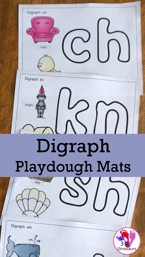Free Digraph Playdough Mats - 13 mats including beginning and ending digraphs for kids to learn with - 3Dinosaurs.com