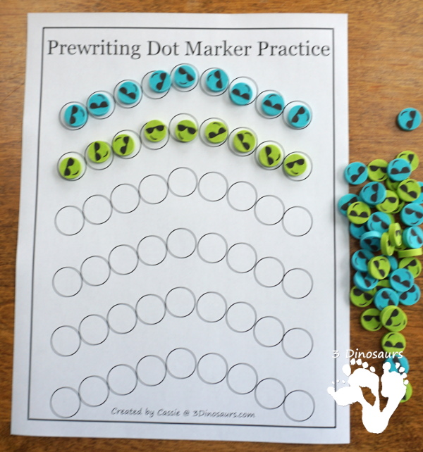 Free Prewriting Dot Marker Pages - fun pages for kids to use with dot markers or hands-on objects for working on early prewriting - 3Dinosaurs.com