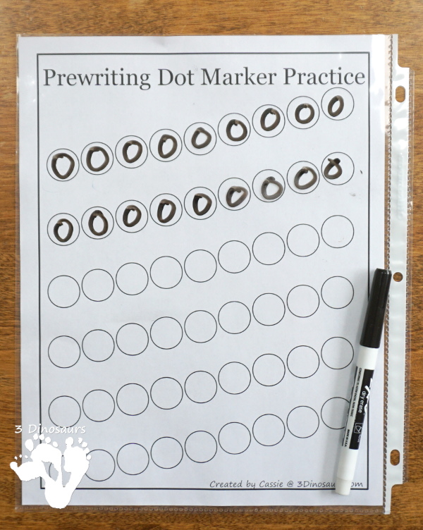 Free Prewriting Dot Marker Pages - fun pages for kids to use with dot markers or hands-on objects for working on early prewriting - 3Dinosaurs.com
