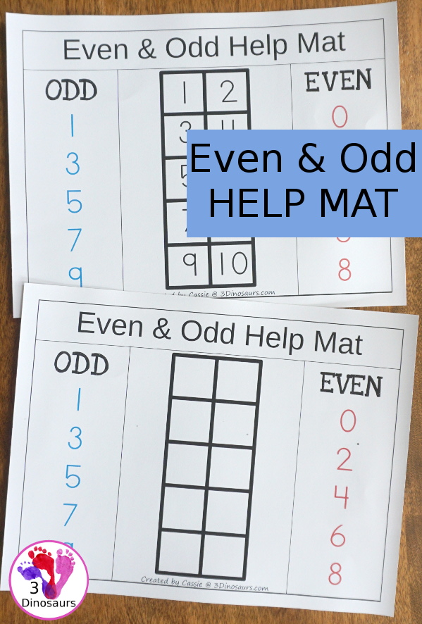 Free Even & Odd Math Help Mat Printable - easy to use make to help explain even and odd to kids - 3Dinosaurs.com
