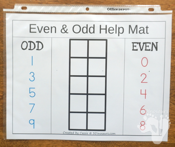 Free Even & Odd Math Help Mat - easy to use make to help explain even and odd to kids - 3Dinosaurs.com