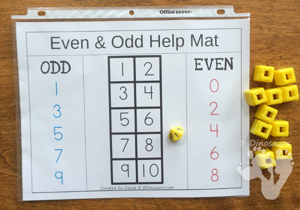 Free Even & Odd Math Help Mat - easy to use make to help explain even and odd to kids - 3Dinosaurs.com