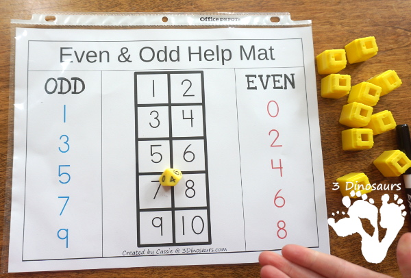 Free Even & Odd Math Help Mat - easy to use make to help explain even and odd to kids - 3Dinosaurs.com