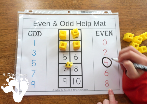 Free Even & Odd Math Help Mat - easy to use make to help explain even and odd to kids - 3Dinosaurs.com