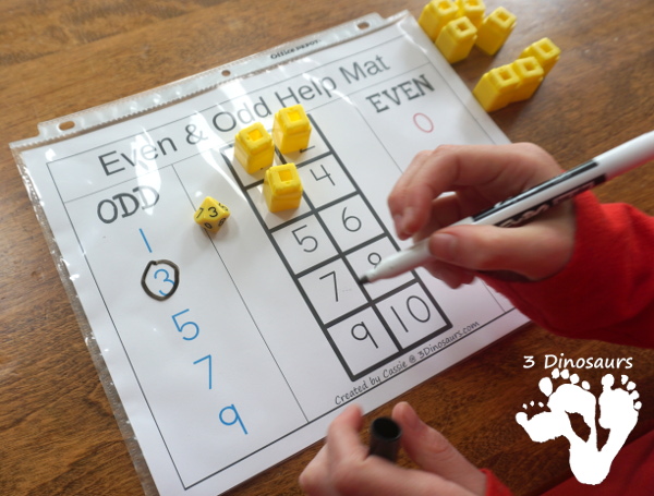 Free Even & Odd Math Help Mat - easy to use make to help explain even and odd to kids - 3Dinosaurs.com