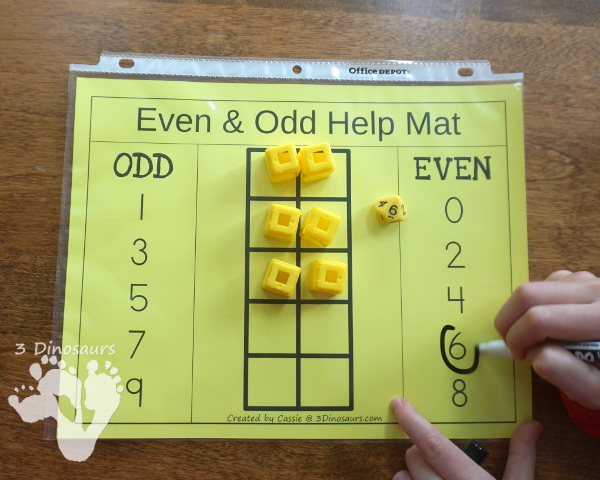 Free Even & Odd Math Help Mat - easy to use make to help explain even and odd to kids - 3Dinosaurs.com