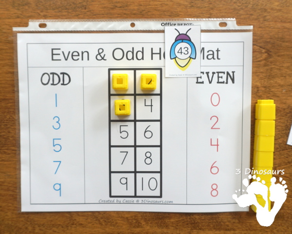 Free Hands-On Sorting: Firefly Even and Odd - work on even and odd number with hands-on sorting and a recording sheet - 3Dinosaurs.com