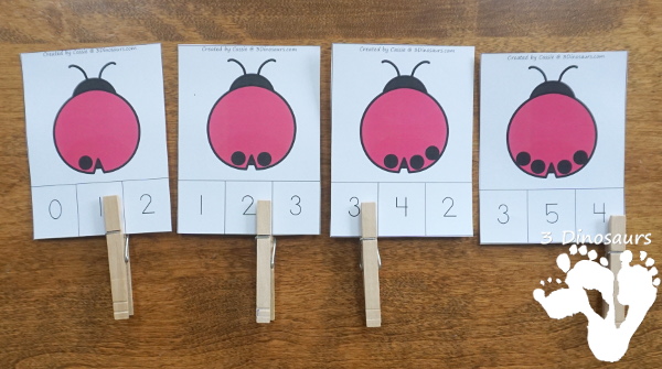 Free Ladybug Number Clip Cards - numbers 1 to 20 for kids to work on counting with - 3Dinosaurs.com