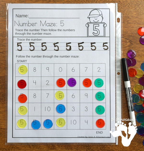 No-Prep Number Mazes - numbers 0 to 20 with tracing of the number - 3Dinosaurs.com