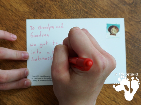How to Sneak in Writing This Summer! With this sneaky way for writing postcards when kids think it is fun - 3Dinosaurs.com
