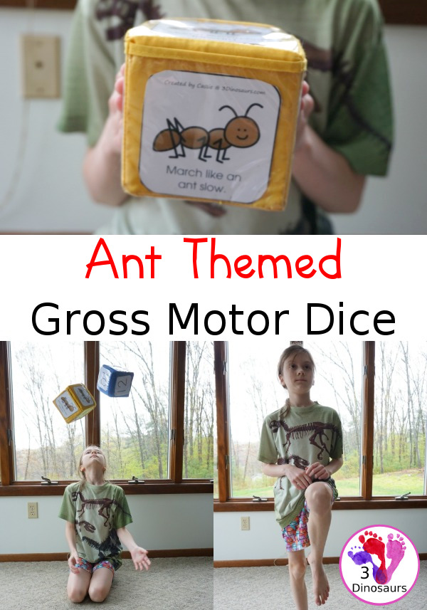 Free Ant Gross Motor Dice - 6 fun marching movements for kids to have fun with - 3Dinosaurs.com #bugsforkids #grossmotor #grossmotordice #freeprintable #3dinosaurs