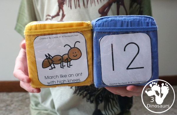 Free Ant Gross Motor Dice - 6 fun marching movements for kids to have fun with - 3Dinosaurs.com #bugsforkids #grossmotor #grossmotordice #freeprintable #3dinosaurs