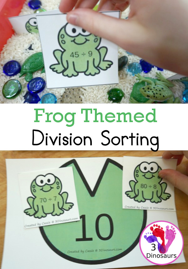 Free Frog Themed Division Sorting - work on division from 1 to 12 with two sizes of sorting mats with 12 cards for each number. There is also a recording sheet.  - 3Dinosaurs.com