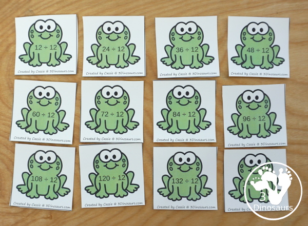 Free Frog Themed Division Sorting - work on division from 1 to 12 with two sizes of sorting mats with 12 cards for each number. There is also a recording sheet.  - 3Dinosaurs.com