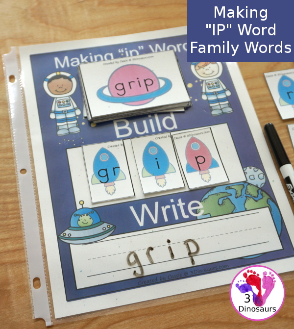 Free Space Themed Hands-On Mat for Making IP Word Family Words - a fun way to work on building the different types of ip words with a space theme - 3Dinosaurs.com