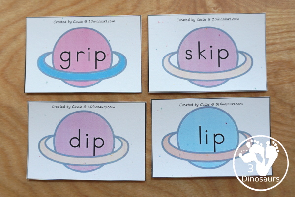 Free Space Themed Hands-On Mat for Making IP Word Family Words - a fun way to work on building the different types of ip words with a space theme - 3Dinosaurs.com