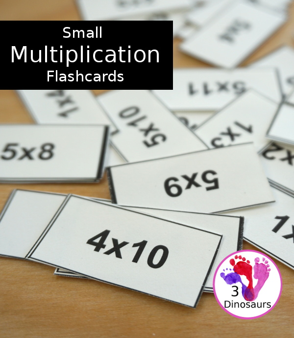 Free Mini Multiplication Flashcards - really small flashcards that work great in sensory bins or bottles and a fun and different way to work on multiplication. - 3Dinosaurs.com