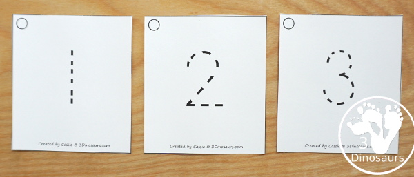 Free Handwriting: Number Tracing Cards For 1 to 31 - number digit with 1 to 31 with two options just number and numbers and matching pictures - 3Dinosaurs.com