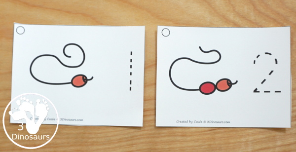 Free HHandwriting: Number Tracing Cards For 1 to 31 - number digit with 1 to 31 with two options just number and numbers and matching pictures - 3Dinosaurs.com