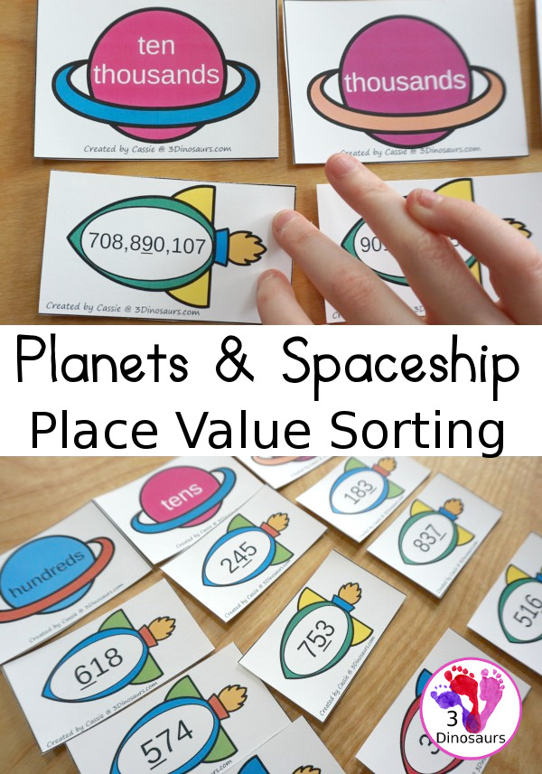 Free Planet & Rocket Place Value Sorting - a fun space theme that works on place value from ones to hundred millions that works for different levels of learning - 3Dinosaurs.com