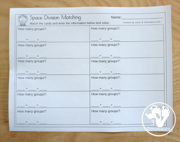 Free Space Theme Division by 8 Matching - 3Dinosaurs.com