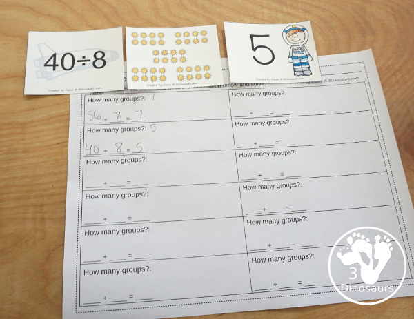 Free Space Theme Division by 8 Matching - 3Dinosaurs.com