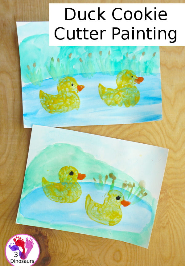 Duck Pond Painting with Cookie Cutters - easy watercolor and painting project for kids with cookie cutters - simple and easy to do! - 3Dinosaurs.com