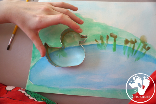 Duck Pond Painting with Cookie Cutters - easy watercolor and painting project for kids with cookie cutters - simple and easy to do! - 3Dinosaurs.com