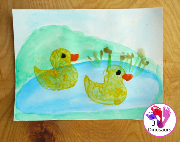 Duck Pond Painting with Cookie Cutters - easy watercolor and painting project for kids with cookie cutters - simple and easy to do! - 3Dinosaurs.com