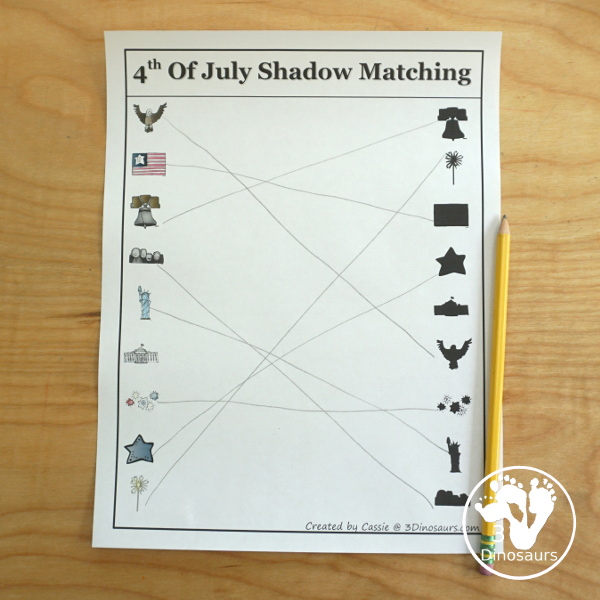 Free 4th of July Pack for Tot, PreK & Kindergarten - a mix of Fourth of July hands-on printables and Fourth of July worksheets for kids. A mix of great activities for kids to learn different words that are about the Fourth of July. 3Dinosaurs.com