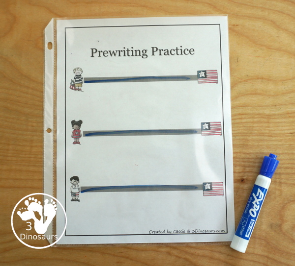 Free 4th of July Pack for Tot, PreK & Kindergarten - a mix of Fourth of July hands-on printables and Fourth of July worksheets for kids. A mix of great activities for kids to learn different words that are about the Fourth of July. 3Dinosaurs.com