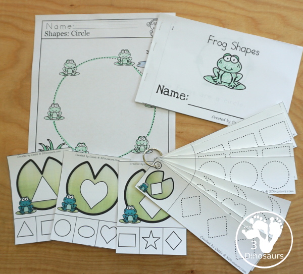 Frog Activity Pack: Shape - a fun set of frog activities in this fun printable pack that has shape clip cards, shape easy reader books, shape tracing strips and shape no-prep printables all to help kids learn in a fun way - 3Dinosaurs.com