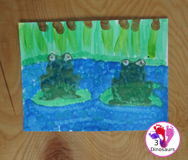 Frog Cookie Cutter Painting - a fun q-tip and dot marker pond painting that is super fun for kids to do - 3Dinosaurs.com