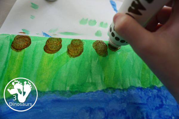 Frog Cookie Cutter Painting - a fun q-tip and dot marker pond painting that is super fun for kids to do - 3Dinosaurs.com