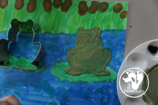 Frog Cookie Cutter Painting - a fun q-tip and dot marker pond painting that is super fun for kids to do - 3Dinosaurs.com