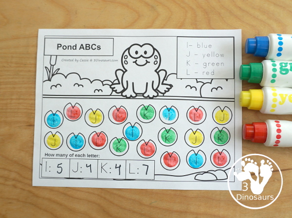 Free Pond ABC Count & Color Printable - this is a great way to work on uppercase ABCs and counting at the same time - 3Dinosaurs.com