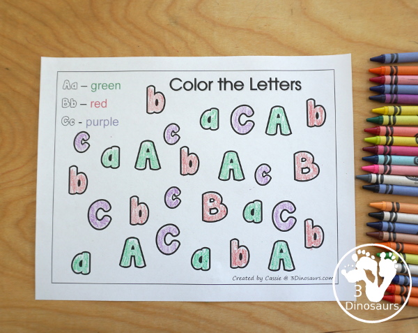 Romping and Roaring ABC Review Pack - with letter a, letter b, and letter c printables for reviewing the three letters with tracing, puzzles, coloring pages, finger puppets, game and more - 3Dionsaurs.com