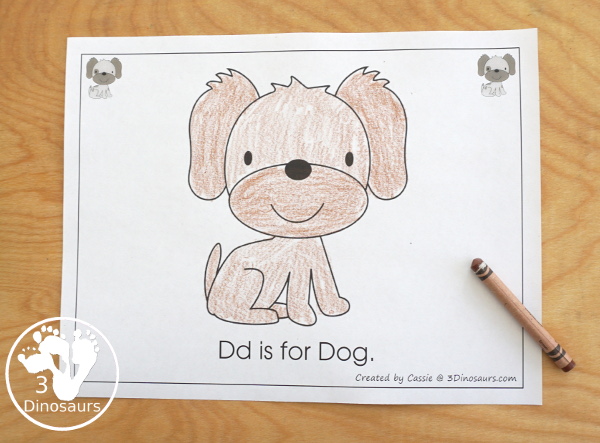 Free Romping & Roaring D Pack Letter Pack: D is for Dog - a letter D pack that has prewriting, finding letters, tracing letters, coloring pages, shapes, puzzles, and more to help kids learn their letter of the alphabet - 3Dinosaurs.com