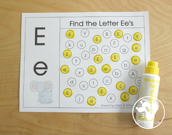 Free Romping & Roaring E Pack Letter Pack: E is for Elephant - a letter E pack that has prewriting, finding letters, tracing letters, coloring pages, shapes, puzzles, and more to help kids learn their letter of the alphabet - 3Dinosaurs.com